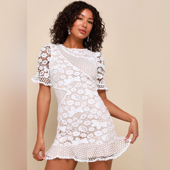 Lulus Dresses & Skirts - My Dearest White Lace Short Sleeve Mini Dress